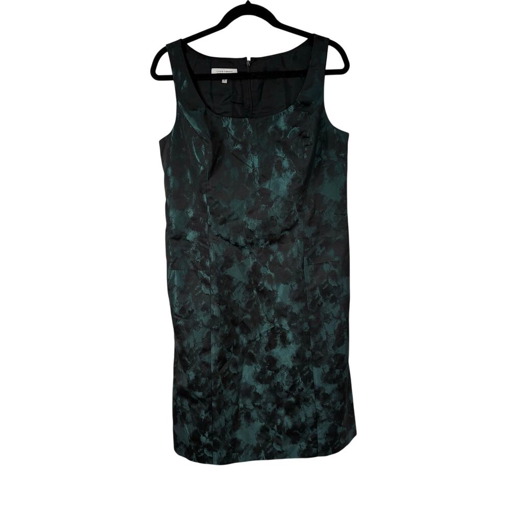 Teri John by Rickie Freeman Green Black Sheath Sleeveless Dress 12 Womens